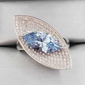 Genuine 2 Carat Blue Topaz Marquise & Pave Diamond Simuants 925 Silver R…